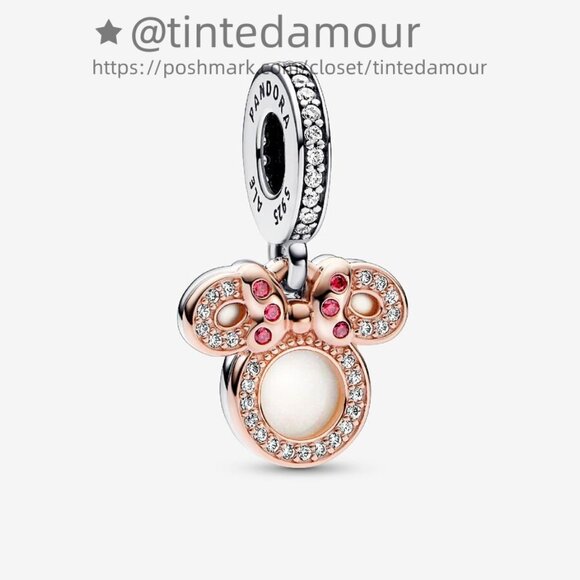 Pandora Disney Minnie Mouse Silhouette "Mom" Double Dangle Charm|Two-tone - Picture 1 of 2